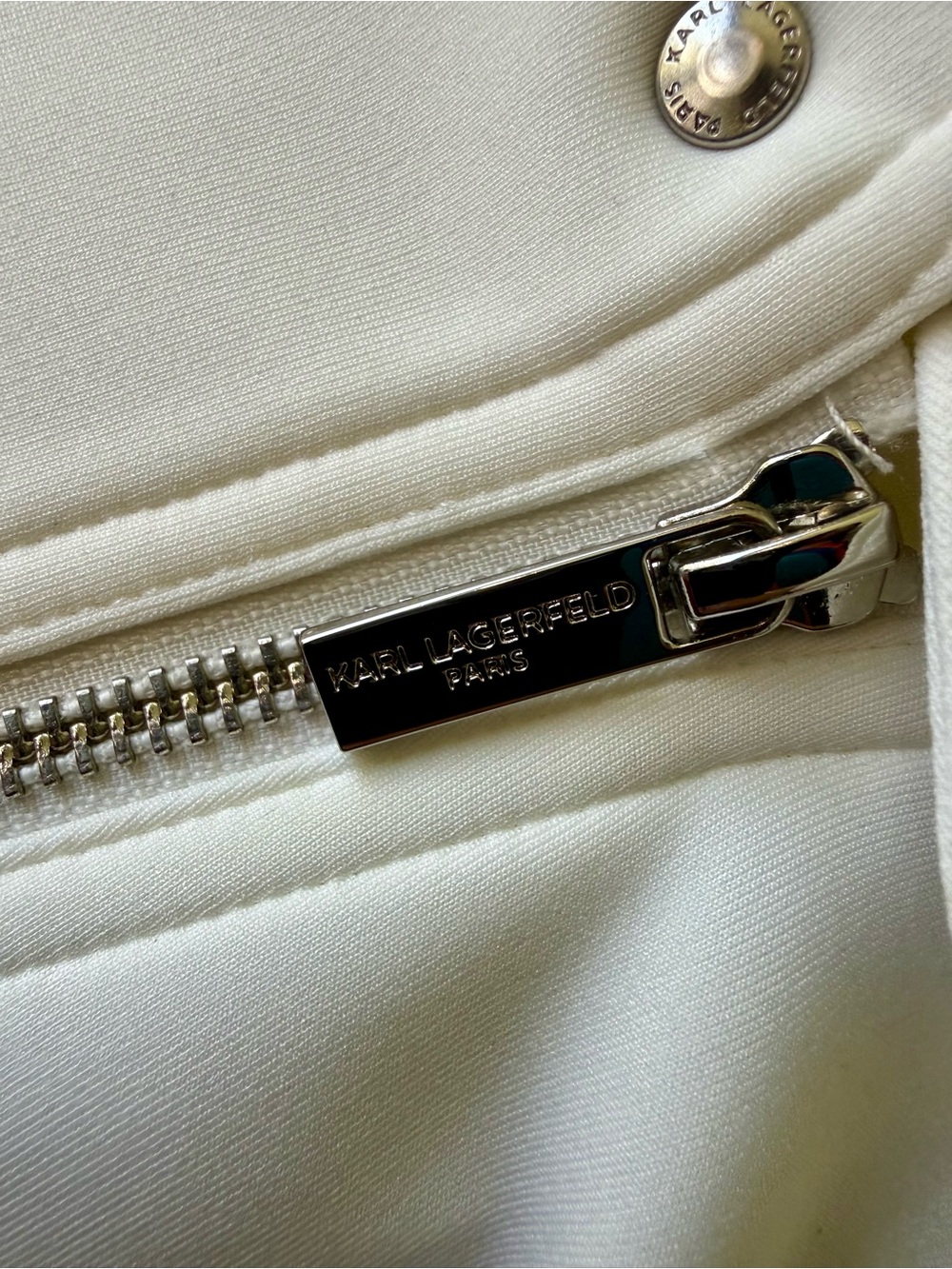 NWT, Karl Legerdeld Women's White Zip Moto Jacket - Picture 6 of 9
